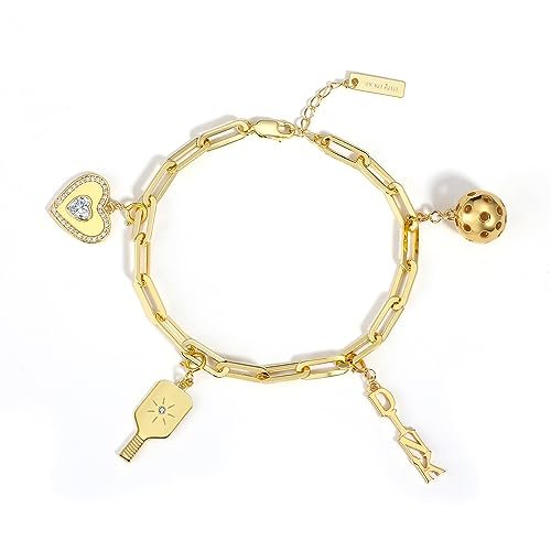 Pickleball Pickle Me Charmed Gold Charm Bracelet for Women...