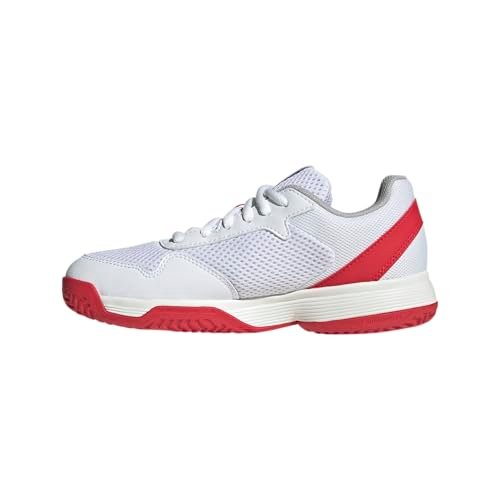 adidas Courtflash Tennis Sneaker, White/Black/Lucid Red, 4...