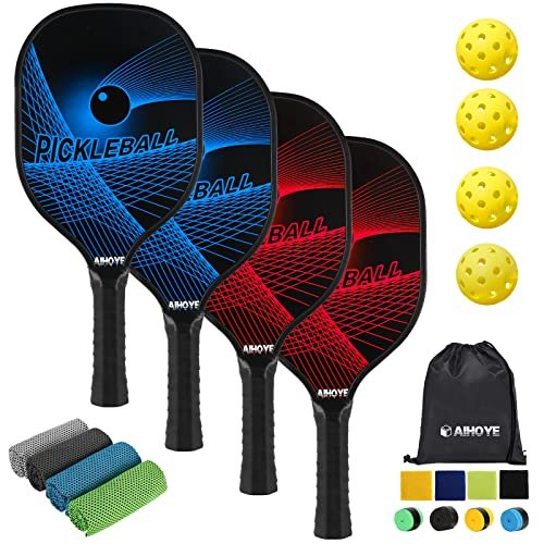 Aihoye Pickleball Paddles Set of 4, Wooden Rackets with...
