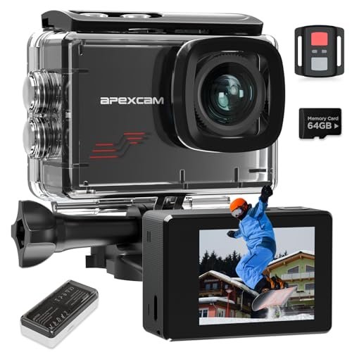 Apexcam Action Camera 4K with 64GB Card, HD 60FPS 48MP...