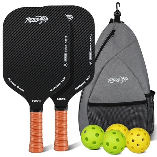 Amoswiz Pickleball Paddles Set of 2, 16MM Edgeless Pickle...