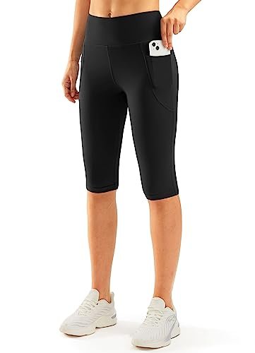 SANTINY Women's Knee Length Capri Leggings with Pockets...