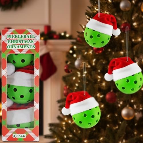 DWATAN Pickleball Ornaments Set of 3, Green Balls with...