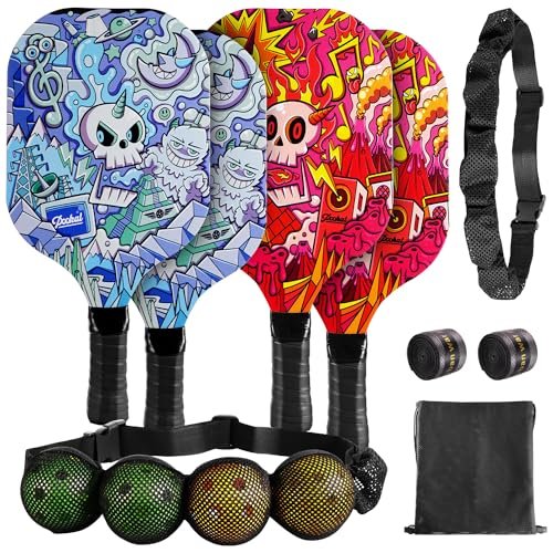 Pickleball Paddles Set of 4 with 4 Premium Wood Paddles...