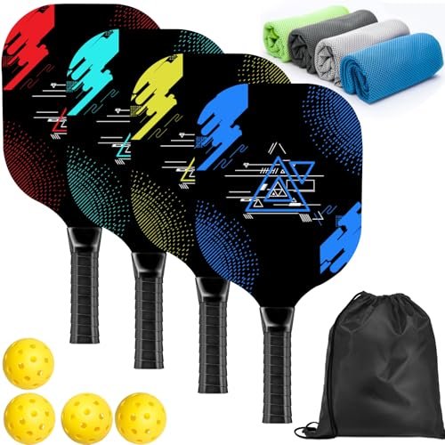 AOPOUL Pickleball Set with 4 Premium Wood Paddles, Cushion...