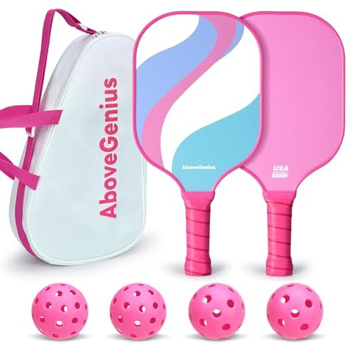 AboveGenius Pink Pickleball Paddles Set of 2,USAPA Standard...