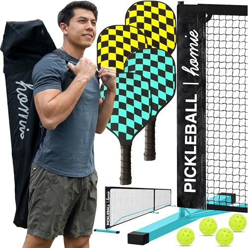 Homie Portable Pickleball Net Set with 4 Paddles, 4...
