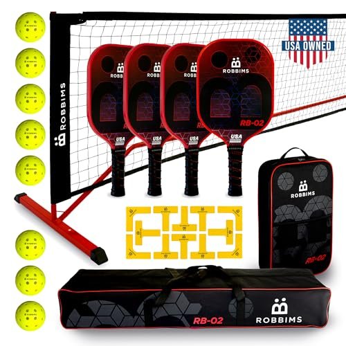 ROBBIMS Portable Pickleball Set with Net | 4 USAPA...