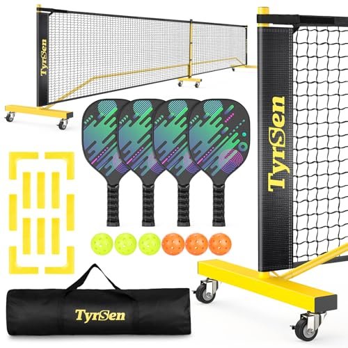 TYRSEN Pickleball Net Set - 22FT Net on Wheels, 4...