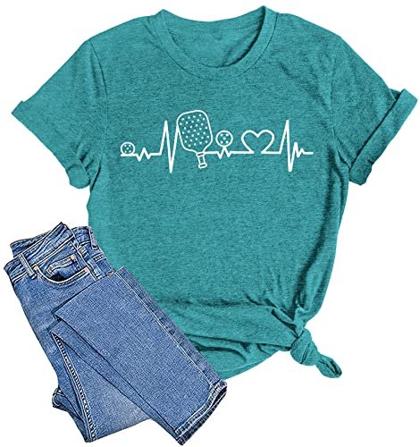 Pickleball Shirts Women Pickleball Heartbeat Graphic...