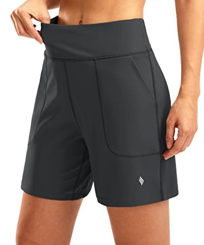 SANTINY Women's 6'' Athletic Long Shorts with 4 Pockets...
