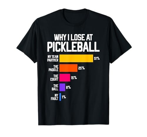 Funny Pickleball Humor T-Shirt: Why I Lose - Black,...