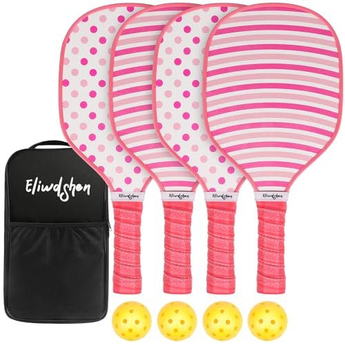 Eliwdshen Pickle Paddles Set of 4, Premium Wood Pickleball...