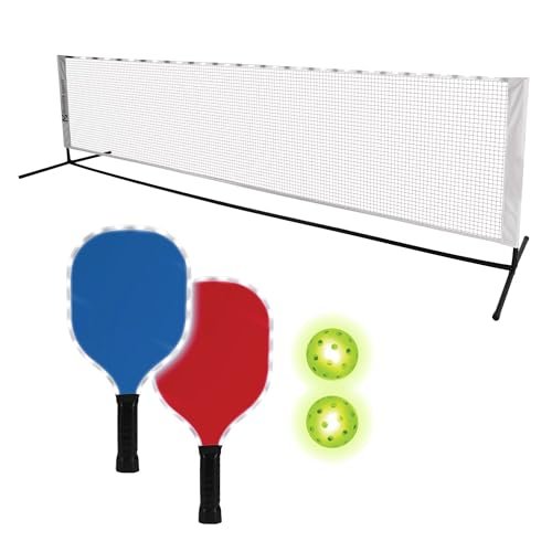 MinnARK LED Pickleball Portable Set, Light-Up Net, Paddles,...