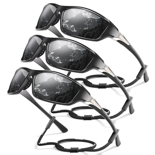 Foliful 3 Pack Polarized Sports Sunglasses for Men, Mens...