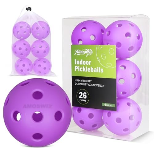 Amoswiz Indoor Pickleball Balls, 6 Pack of 26 Holes...
