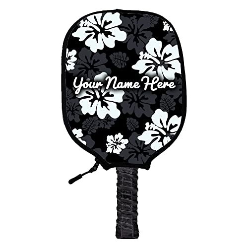 Black Hibiscus Custom Name Pickleball Paddle Cover