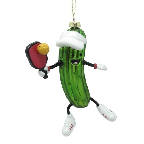 Kurt Adler Glass Pickleball Pickle Ornament
