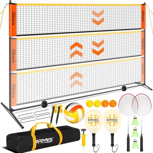 3-in-1 Adjustable Height Volleyball Badminton Pickleball...