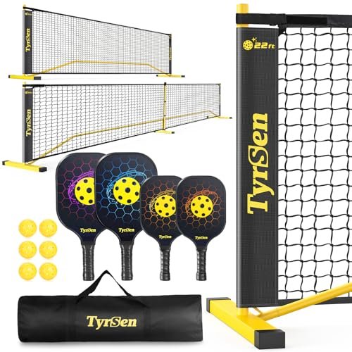 TYRSEN Pickleball Set with Net, 22 FT Regulation Size &...