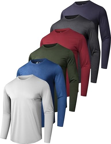 6 Pack Men's Quick Dry Long Sleeve Shirts Moisture...