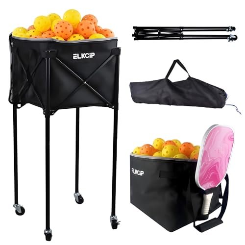 ELKCIP Portable Pickleball & Tennis Ball Hopper with...