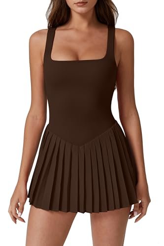 QINSEN Women's Chestnut Medium Slim Fit Square Neck Pleated...
