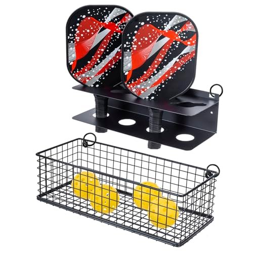 MyGift 16.5 Inch Black Metal Pickleball Paddle Rack and...