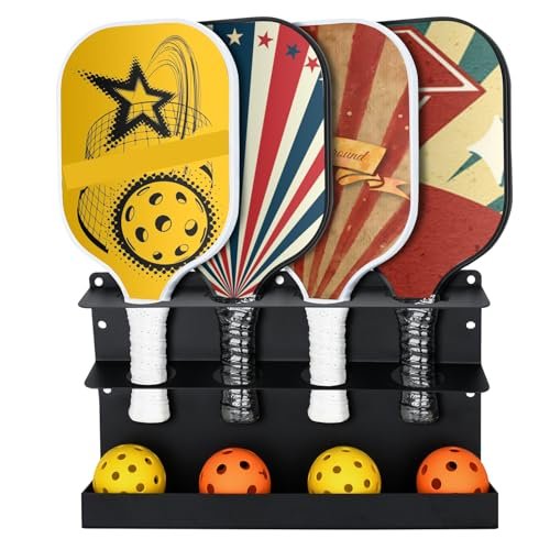 TOPOWN Pickleball Paddle & Ball Rack - Heavy-Duty Steel,...