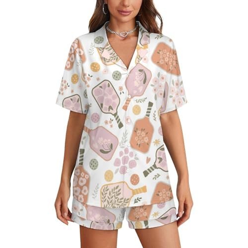 MEIKKO Pickleball Floral Paddles Womens Pajamas Shorts Set...
