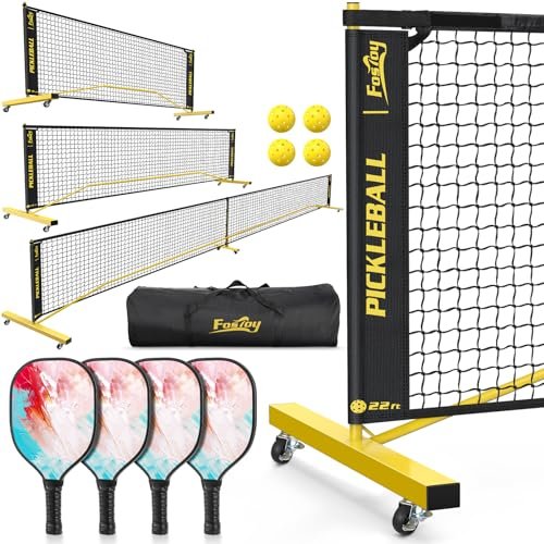 Pickleball Set Net with 4 Paddles, 6FT/11FT/22FT Portable...
