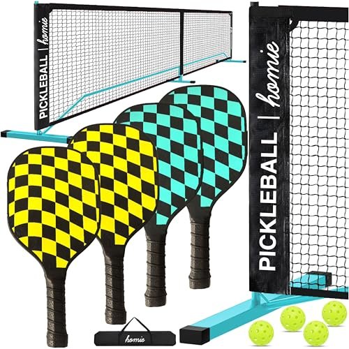 Homie Portable Pickleball Net Set with 4 Paddles, 4...