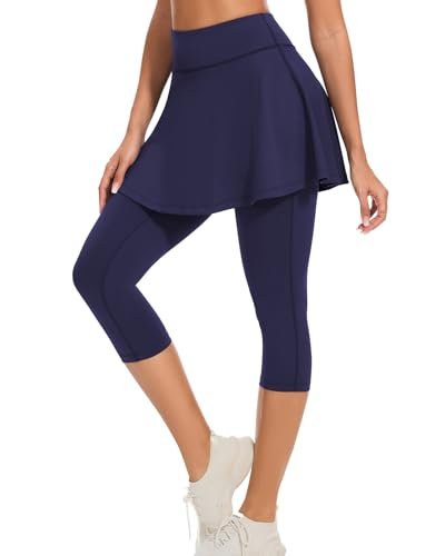 WOWENY Women Tennis Skirted Leggings with Pockets Athletic...