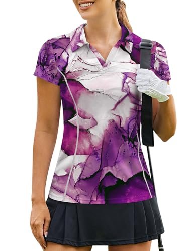 PINSPARK Golf Shirts for Women Short Sleeve Moisture...