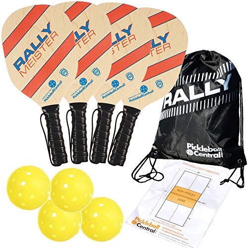Rally Meister Beginner Wood Pickleball Paddle Set for 4...