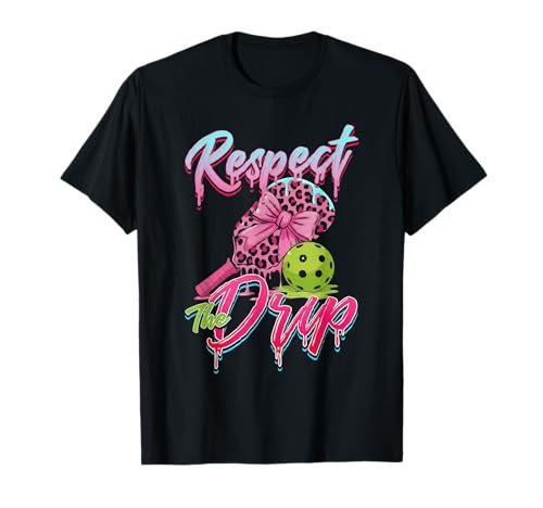 Respect The Drip Pickleball Leopard Pink Bow Design T-Shirt