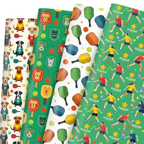 12 Sheets Dog Pickleball Wrapping Papers, Cool Puppy...