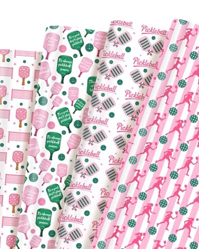 Pineraap Pink Pickleball Wrapping Paper 12 Sheets Sports...