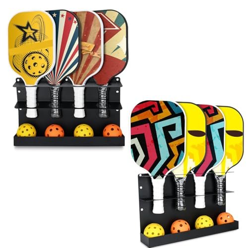 TOPOWN 2PCS Pickleball Paddles Rack/BallRack – Holds 8...